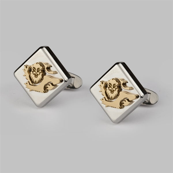 Inlaid square cufflinks in silver and yellow gold.